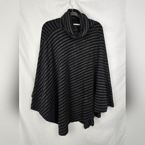Soft Surroundings Presley Poncho Grey Black Stripes Very Soft Missy One Size